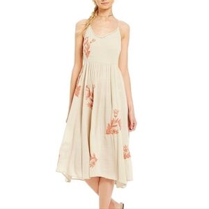 Chelsea & Violet Cream and Coral Floral Midi Dress  size Large  EUC